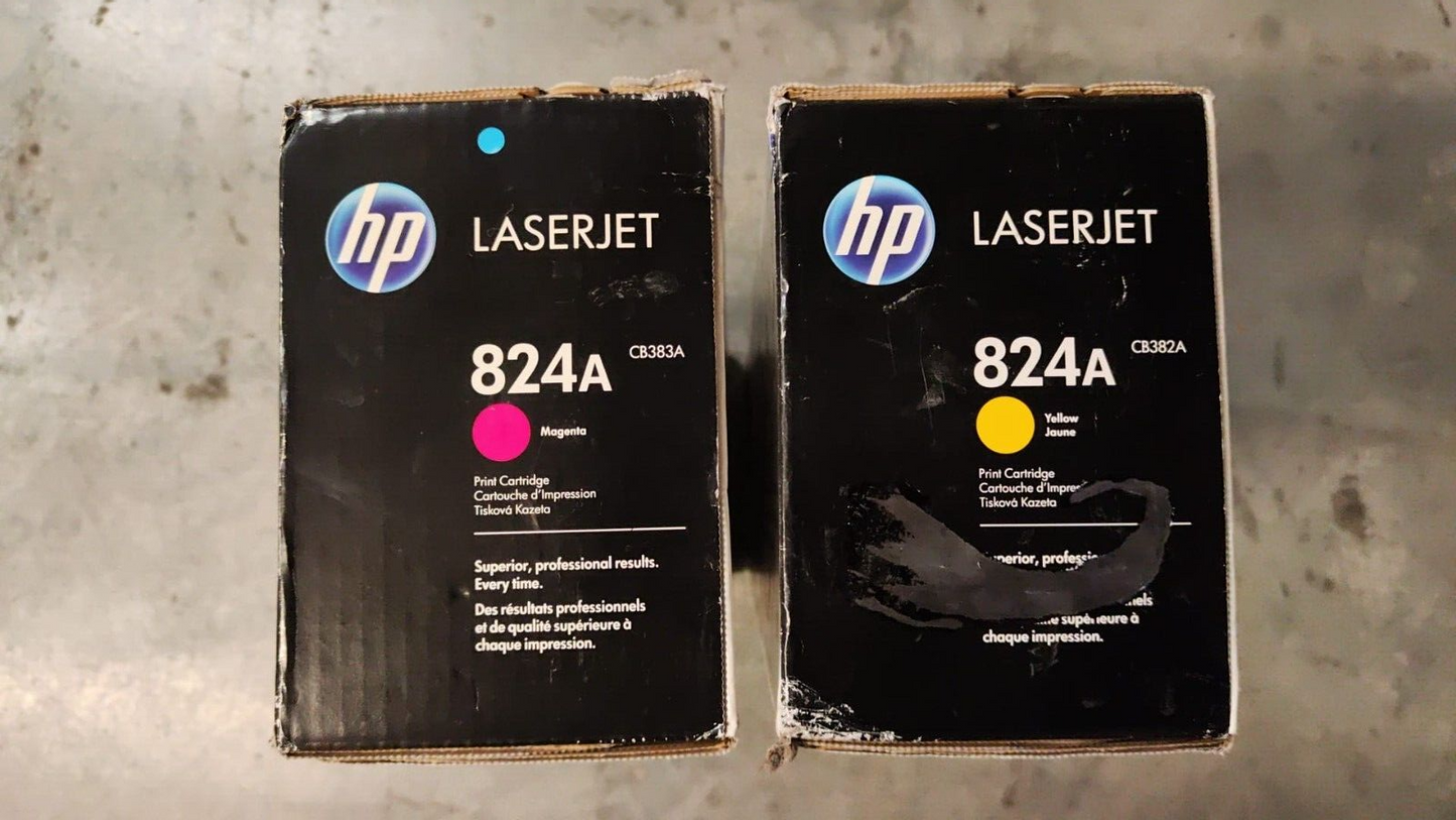 Genuine HP 824A Magenta + Yellow Toner Cartridges (CB383A CB382A) FREE DELIVERY