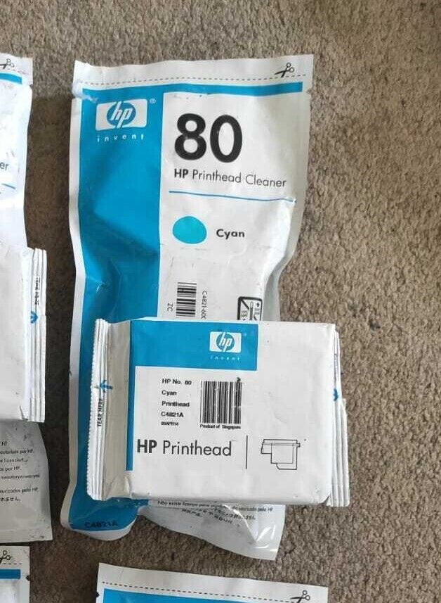 Genuine lot of HP 80 Printheads + Cleaners C4820A/C4821/C4822/C4823A - VAT inc.