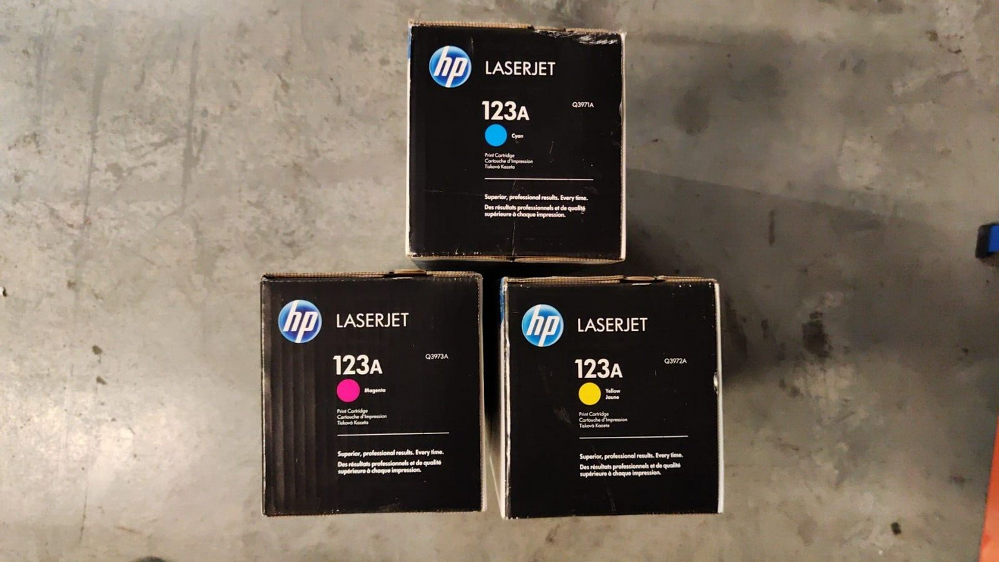 3x Genuine HP 123A Cyan Magenta Yellow Toner Cartridges FREE DELIVERY! VAT inc.