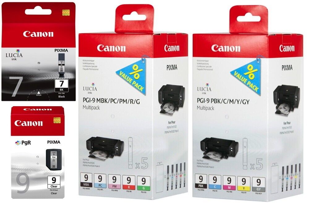 Genuine Canon PGi-7 Black & PGi-9 Colour Ink Cartridges lot - FREE UK DELIVERY!