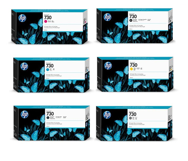 Genuine lot of HP 730 ink cartridges 300ml - DESIGNJET T1600 T1700 T2600 series