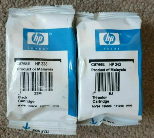 Genuine HP 338 + 343 Black & Tri-Colour Ink Cartridges (C8765EE + C8766EE) - VAT
