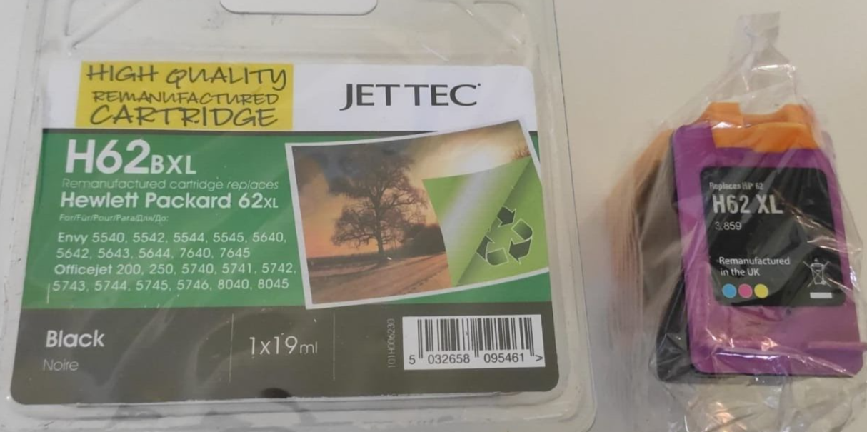 Refilled Black & Colour Ink Cartridges for HP 62XL - FREE UK DELIVERY!