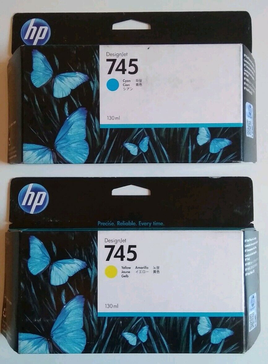Genuine HP 745 Cyan F9J97A & Yellow F9J96A Ink Cartridges for DJ Z2600 Z5600
