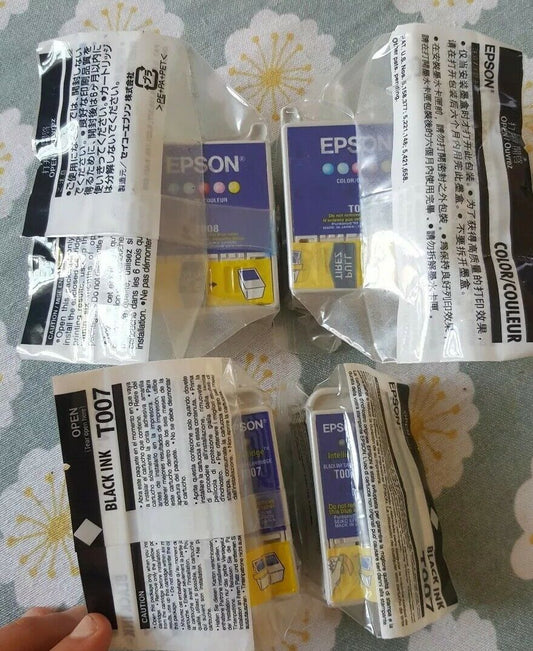 2 sets Genuine Epson T007 Black + T008 Colour Ink Cartridges - Set of 4