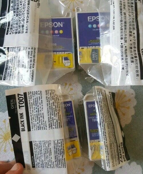 2 sets Genuine Epson T007 Black + T008 Colour Ink Cartridges - Set of 4