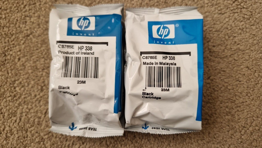 2x Genuine HP 338 Black Ink Cartridges (C8765EE ) - VAT