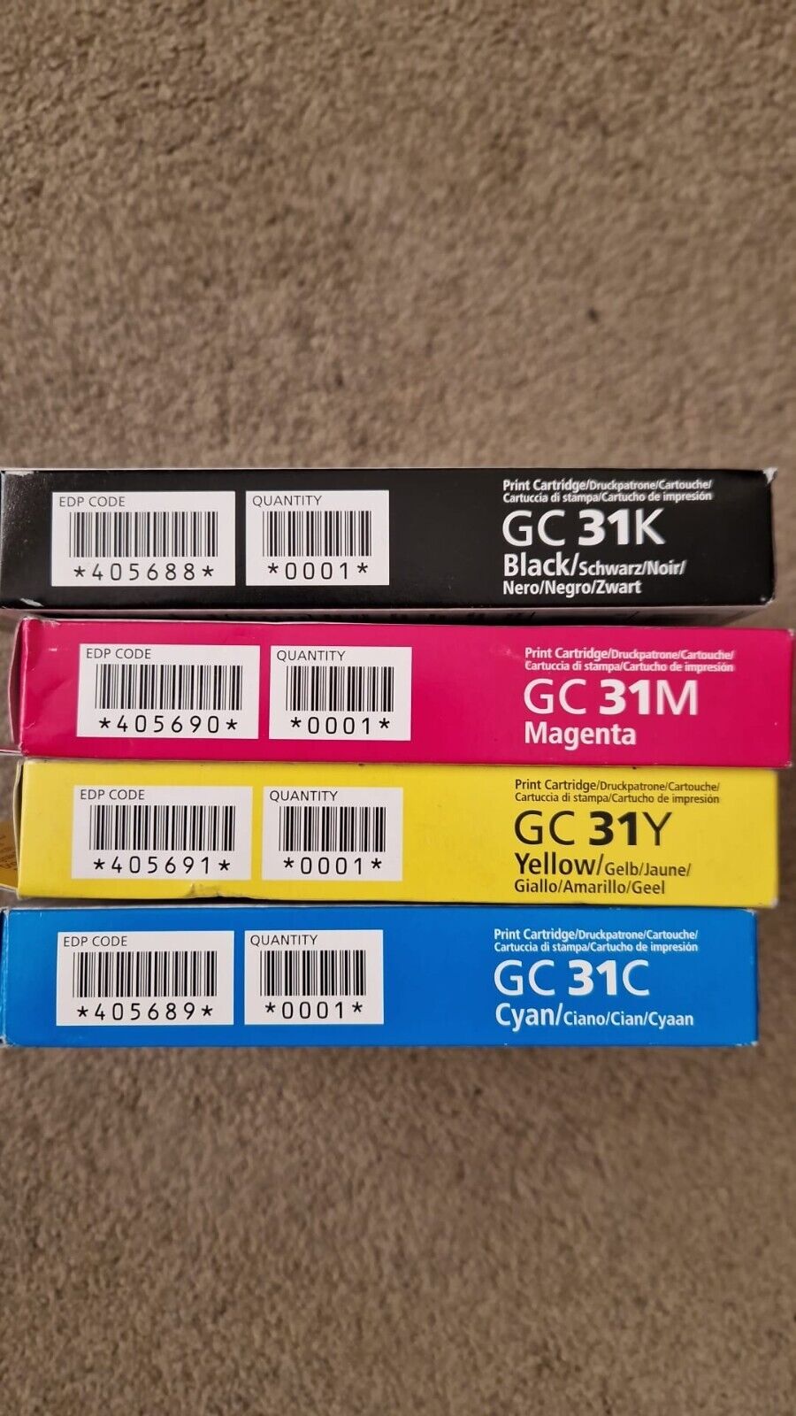 Genuine RICOH GC-31 Black Cyan Magenta Yellow set of 4 Ink cartridges - VAT inc