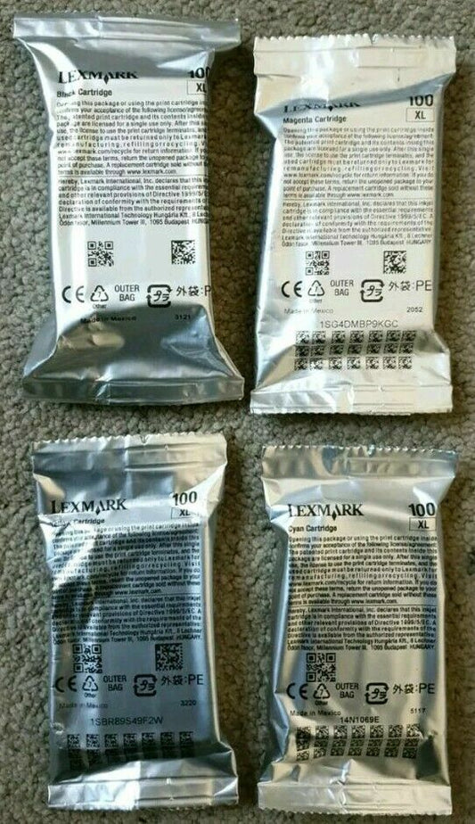Genuine Lexmark 100XL Black, Cyan, Magenta Yellow Ink Cartridges - FREE DELIVERY