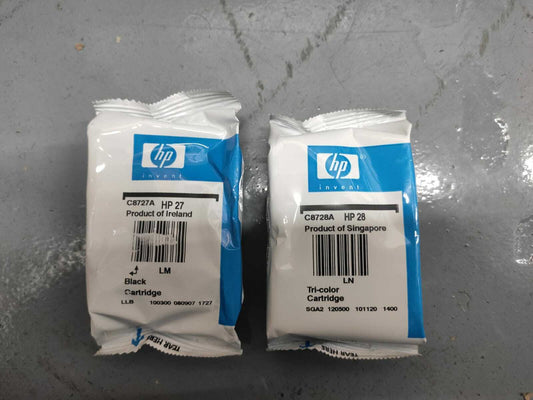 Genuine HP 27 + HP 28 Black and Tri-Colour ink cartridges (C8727AE + C8728AE)