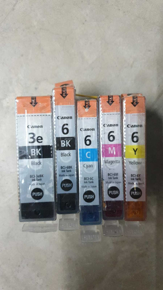 Genuine Canon BCI-3e Black & BCI-6 Black, Cyan, Magenta, Yellow Ink Cartridges