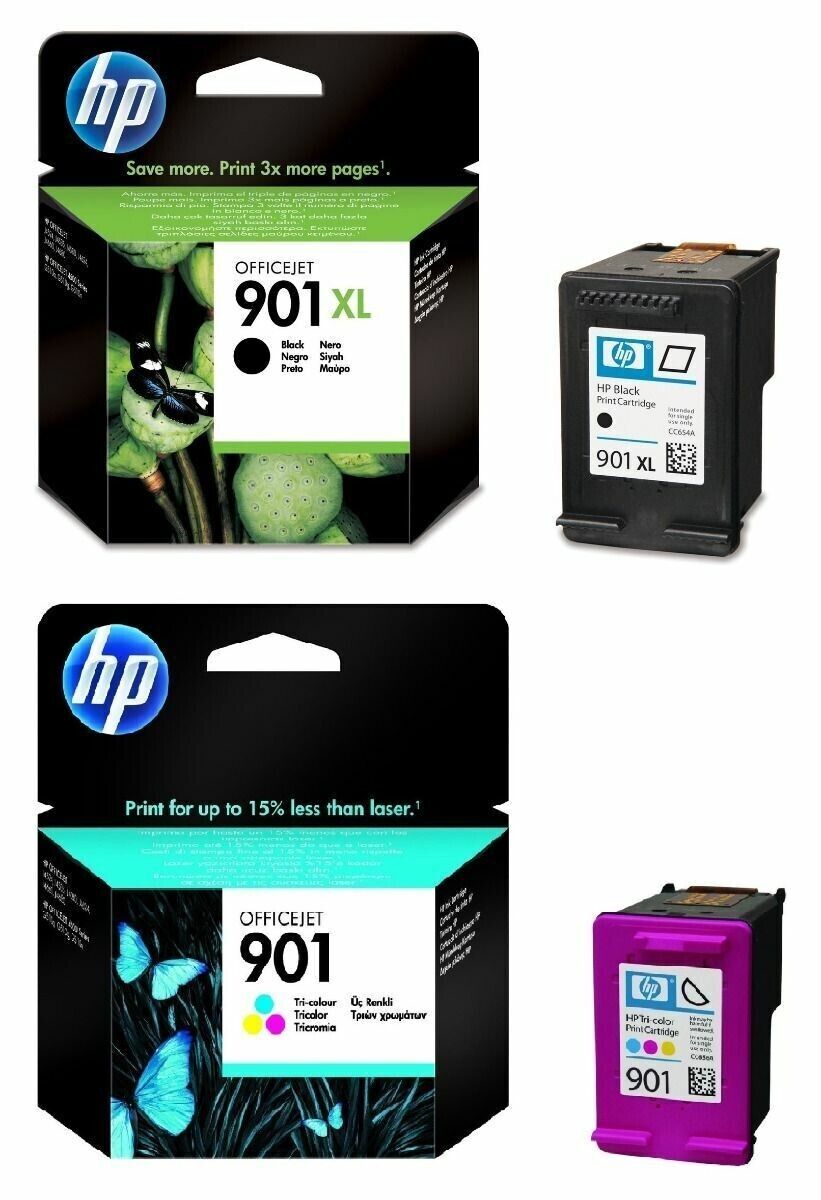 UNBOXED HP 901XL Black & Colour ink Cartridges (CC654AE + CC656AE) FREE DELIVERY