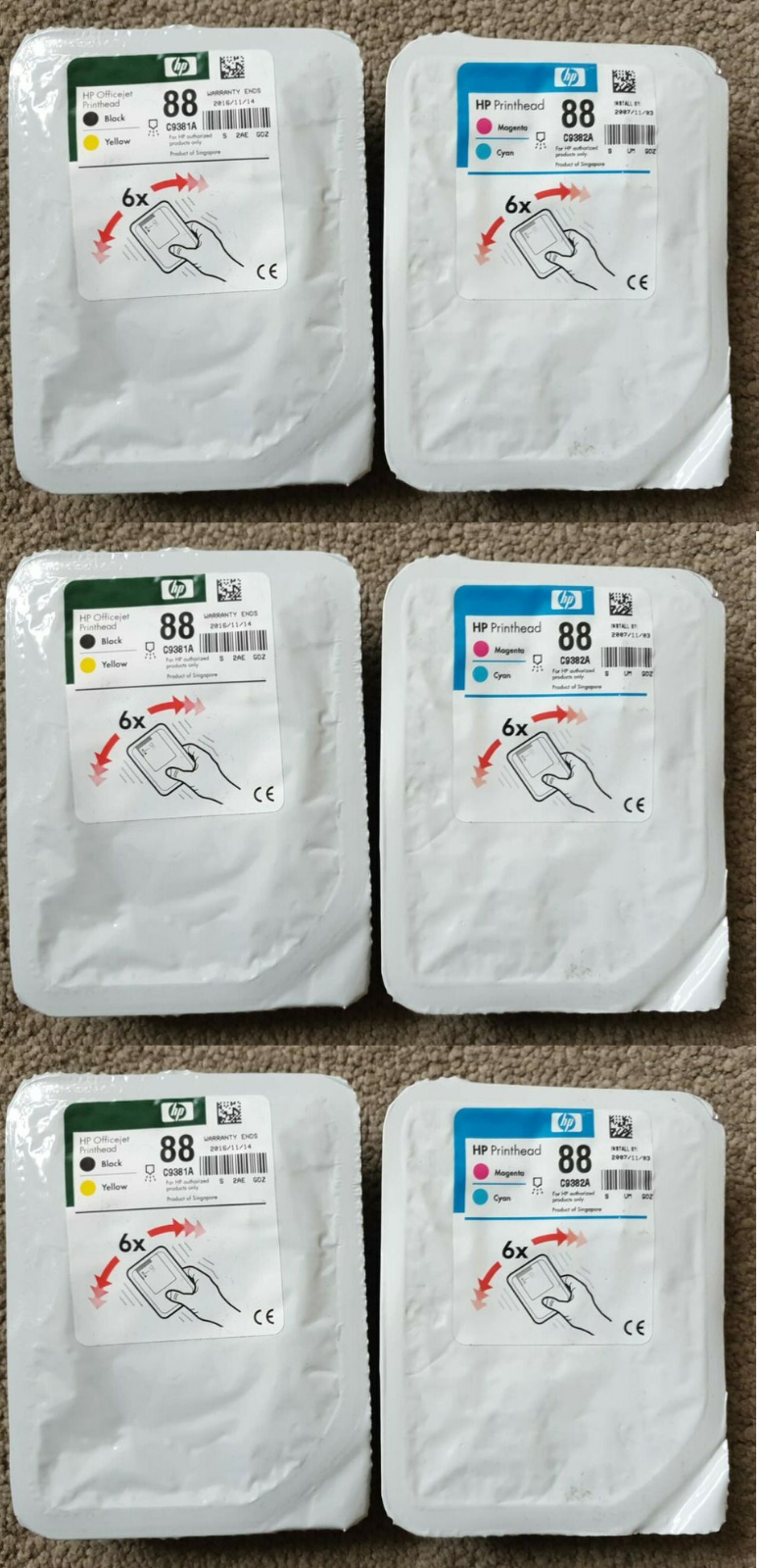 3x sets Genuine HP 88 Printheads Black/Yellow + Cyan/Magenta C9381A + C9382A