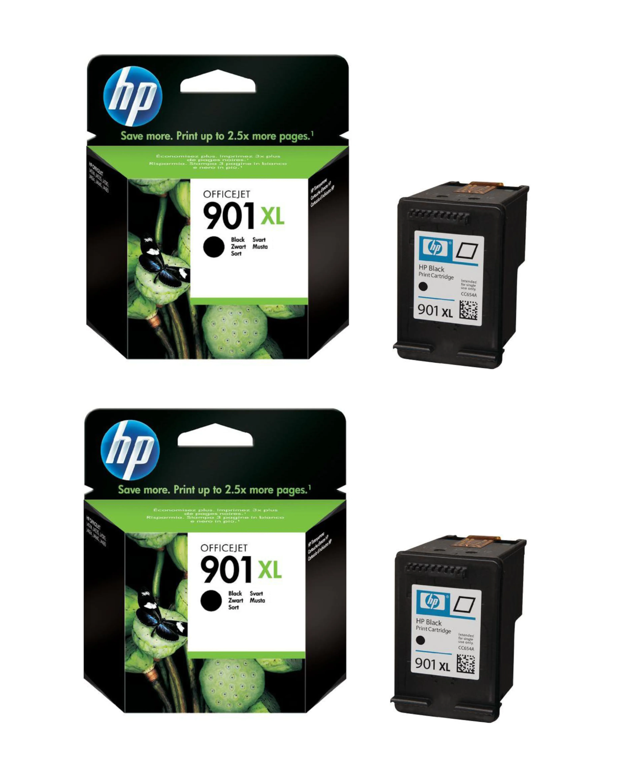 2x UNBOXED HP 901XL Black ink Cartridges (CC654AE) - FREE UK DELIVERY! VAT inc.