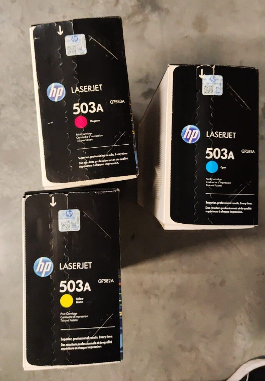 3x Genuine HP 503A Cyan Magenta yellow Toner Cartridges (Q7581A Q7582A Q7583A)