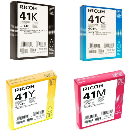 Genuine Ricoh GC41 Black Cyan Magenta Yellow Ink Cartridges - FREE UK DELIVERY!