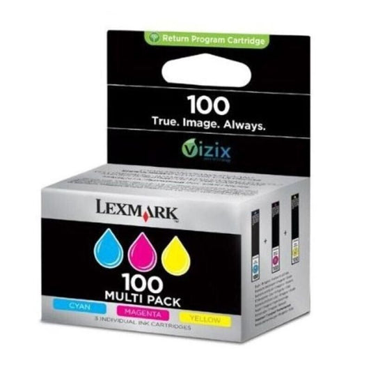 3x Genuine Lexmark 100 Cyan, Magenta Yellow Ink Cartridges - FREE DELIVERY!