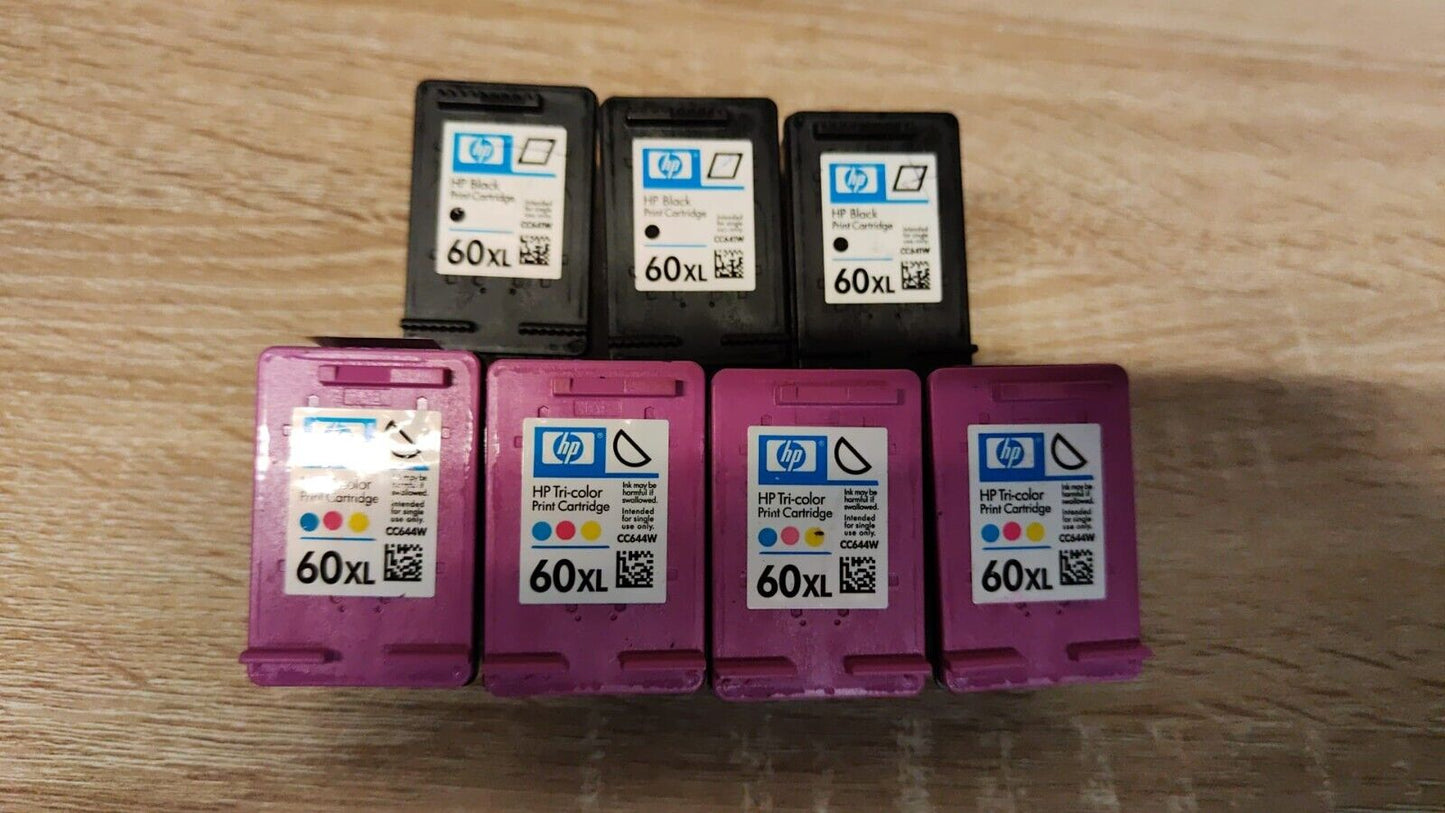 7x Genuine HP 60XL Black & Color Ink Cartridges (UNUSED) - FREE SHIPPING!