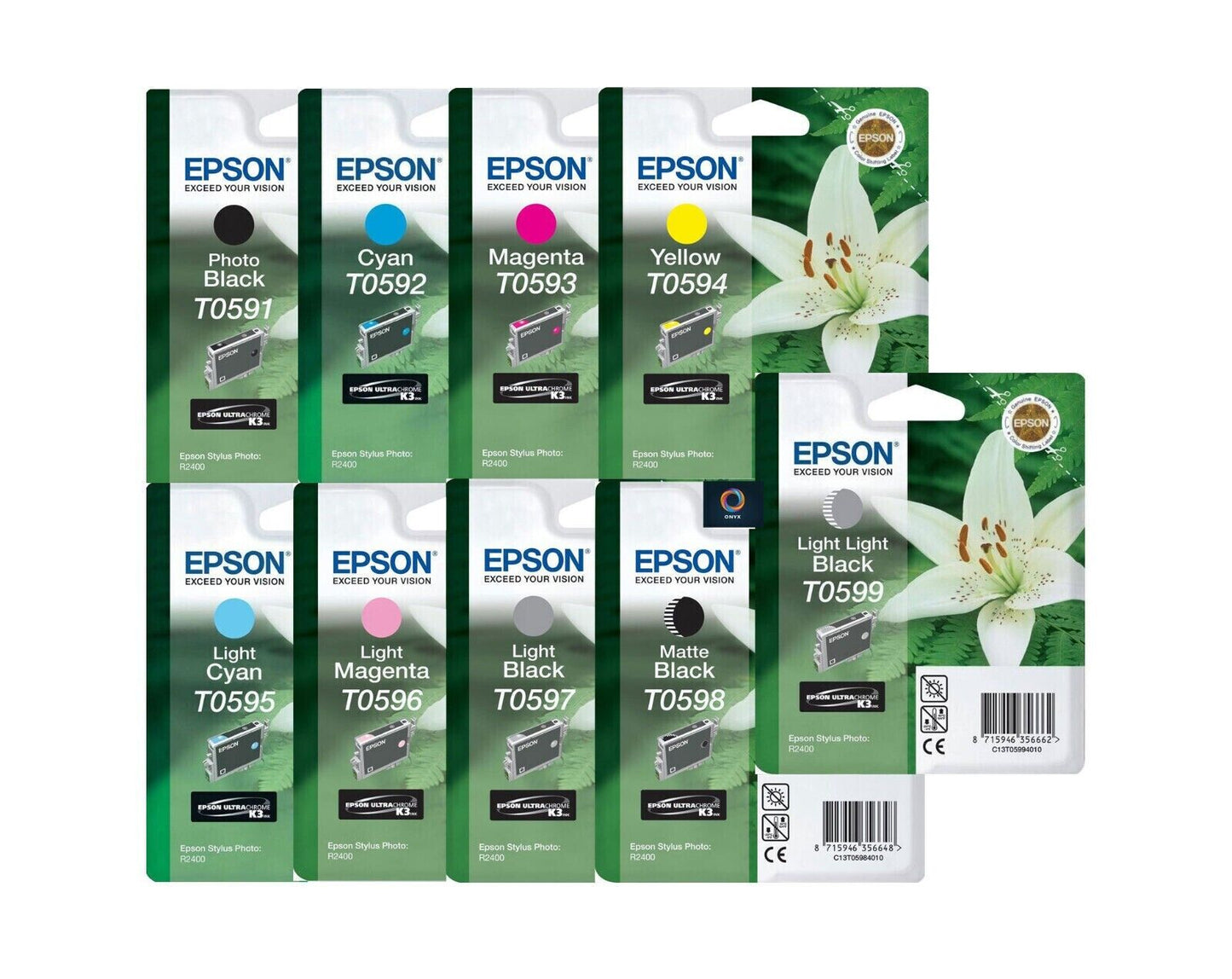 Genuine Epson T0591 T0592 T0593 T0594 T0595 T0596 T0597 T0598 T0599 lot of inks