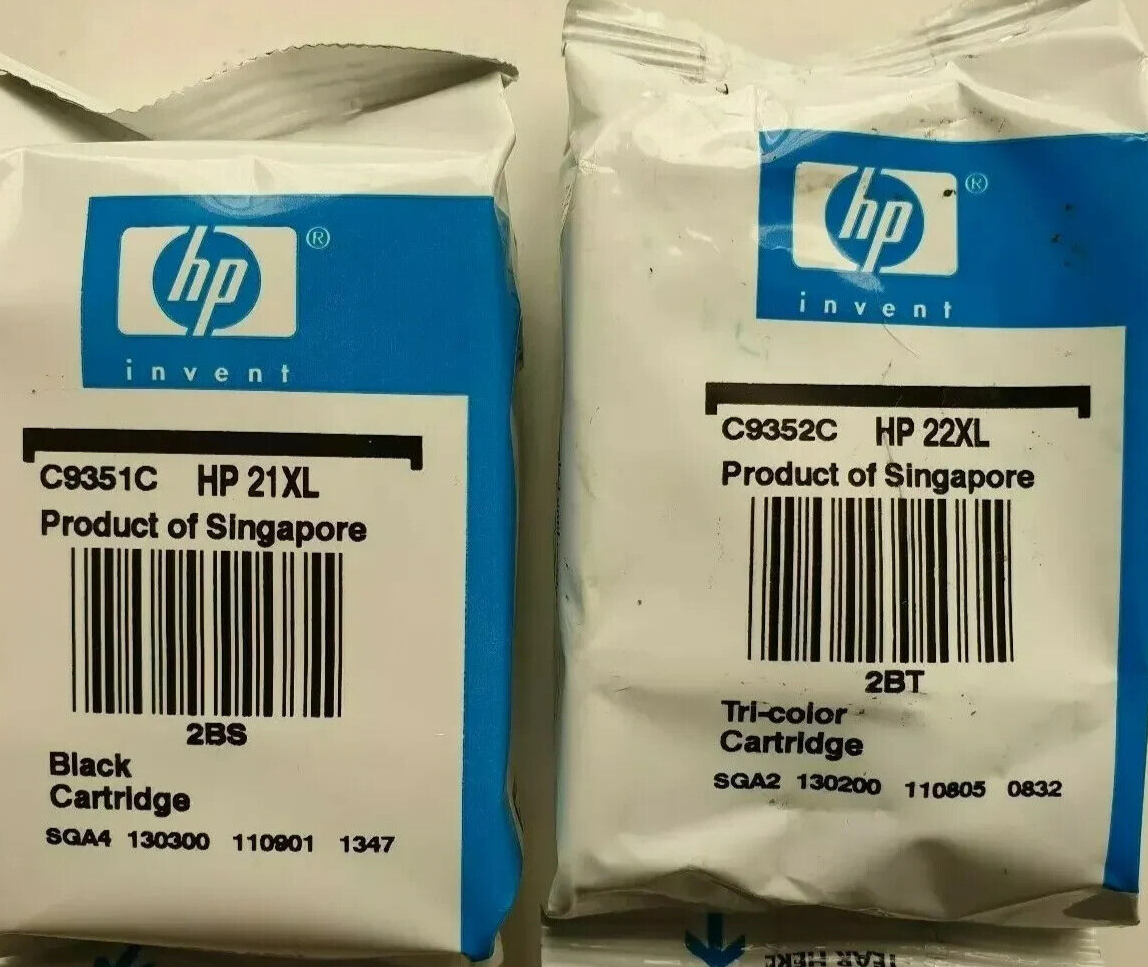 Genuine HP 21XL Black + HP 22XL Colour ink cartridges - FREE UK DELIVERY!