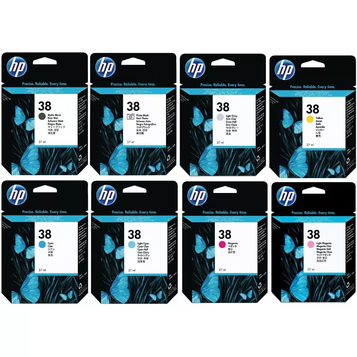 Genuine HP 38 Ink Cartridges (C9412A-C9419A) lot - FREE DELIVERY - VAT included