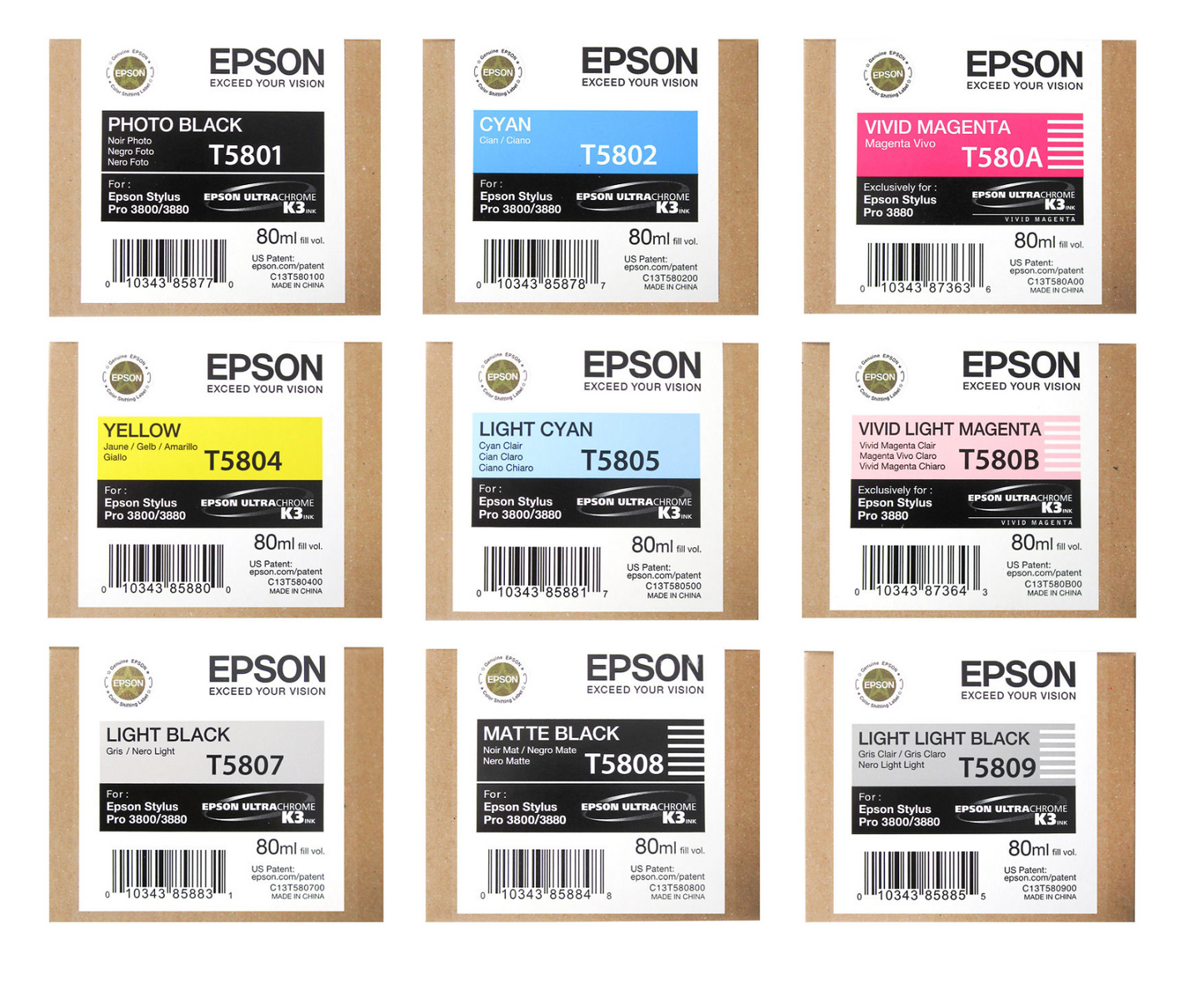 Genuine lot of Epson T5801 T5802 T5803 T5804 T5805 T5806 T5807 T5808 T5809 inks