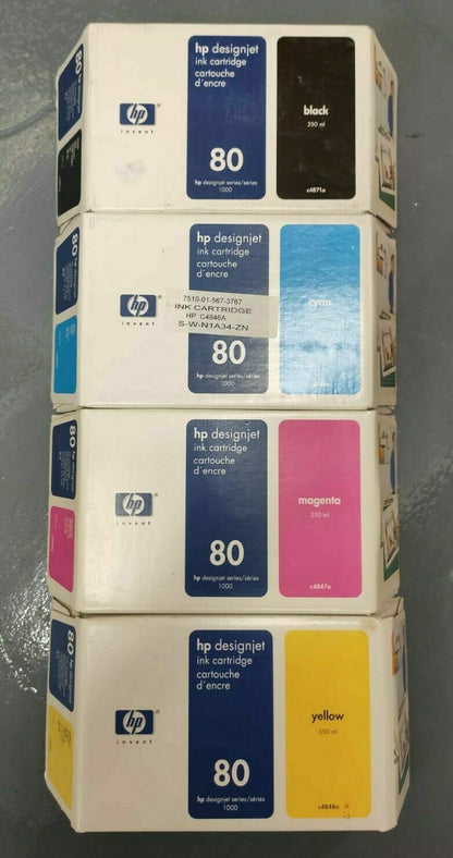 Genuine lot of HP 80 ink cartridges 350ML C4871A C4846A C4847A C4848A - VAT inc.