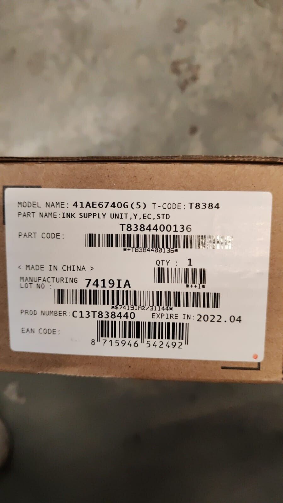 Genuine Epson T8384 Yellow Ink Cartridge (C13T838340) - FREE UK DELIVERY! VAT