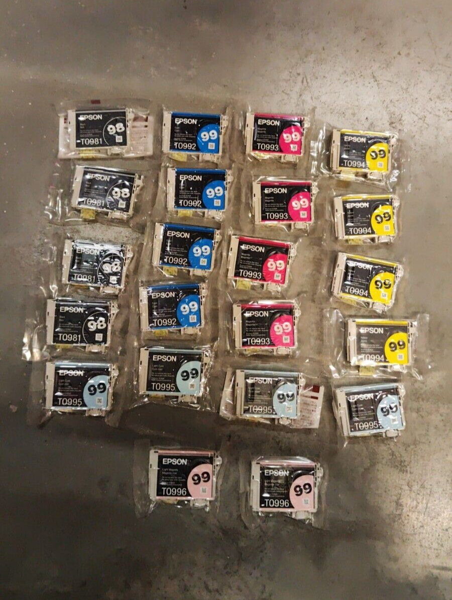 22x Genuine Epson 98 Black & 99 Color Ink Cartridges (T0981 and T0992-T0996)