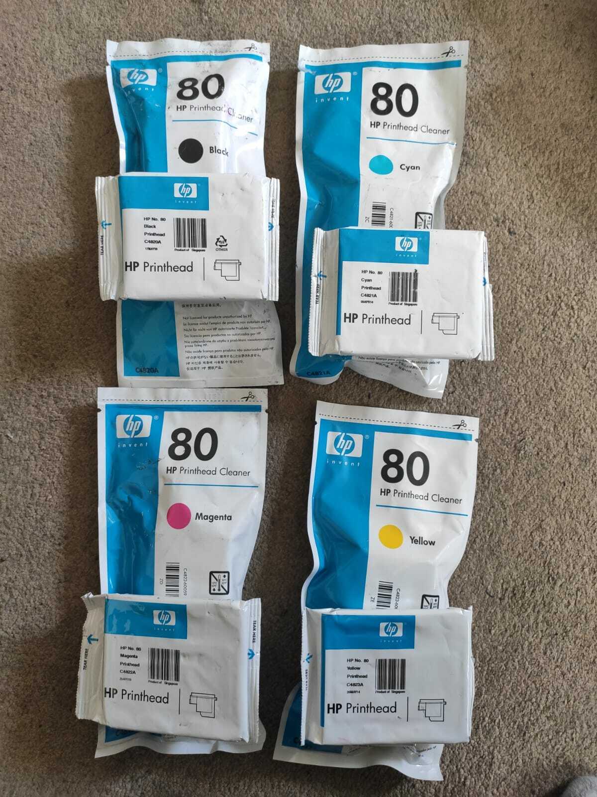 Genuine lot of HP 80 Printheads + Cleaners C4820A/C4821/C4822/C4823A - VAT inc.