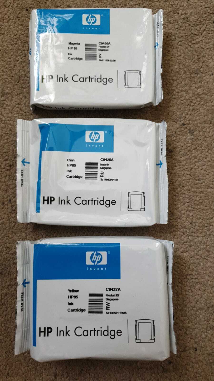 Genuine HP 85 Cyan, Magenta & Yellow ink cartridges - C9425A/26A/27A - VAT inc.