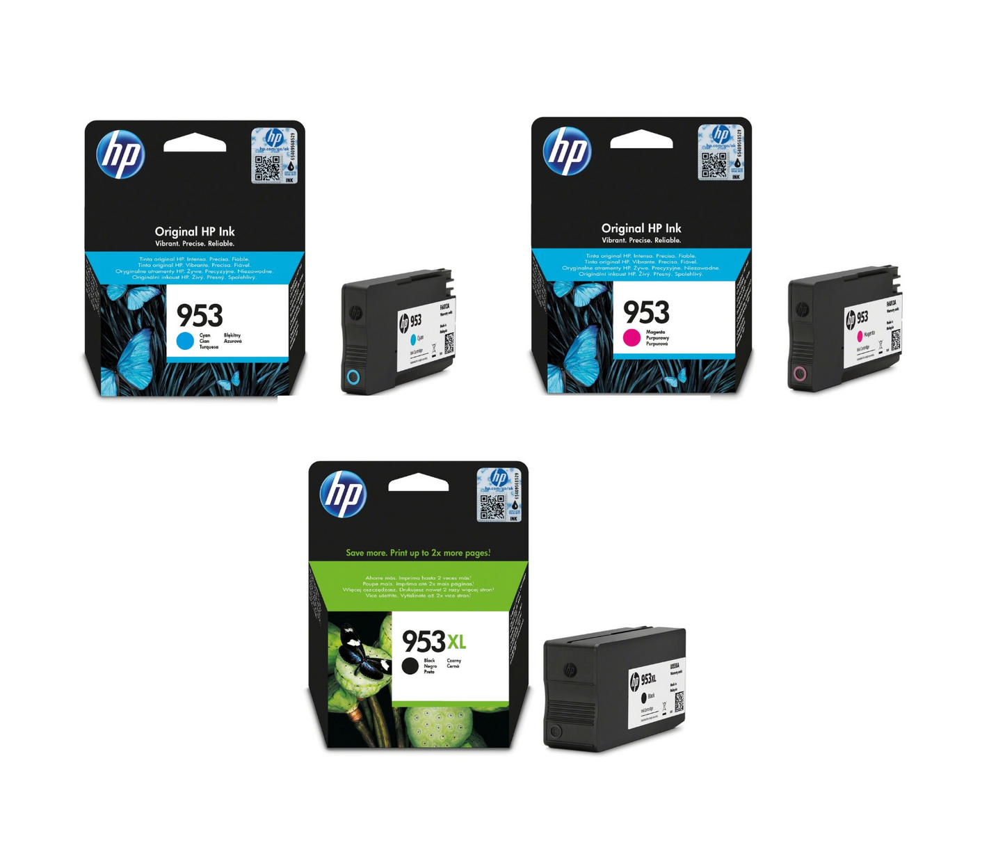 Genuine HP 953XL Black + HP 953 Cyan Magenta cartridges (NO BOX) - FREE DELIVERY