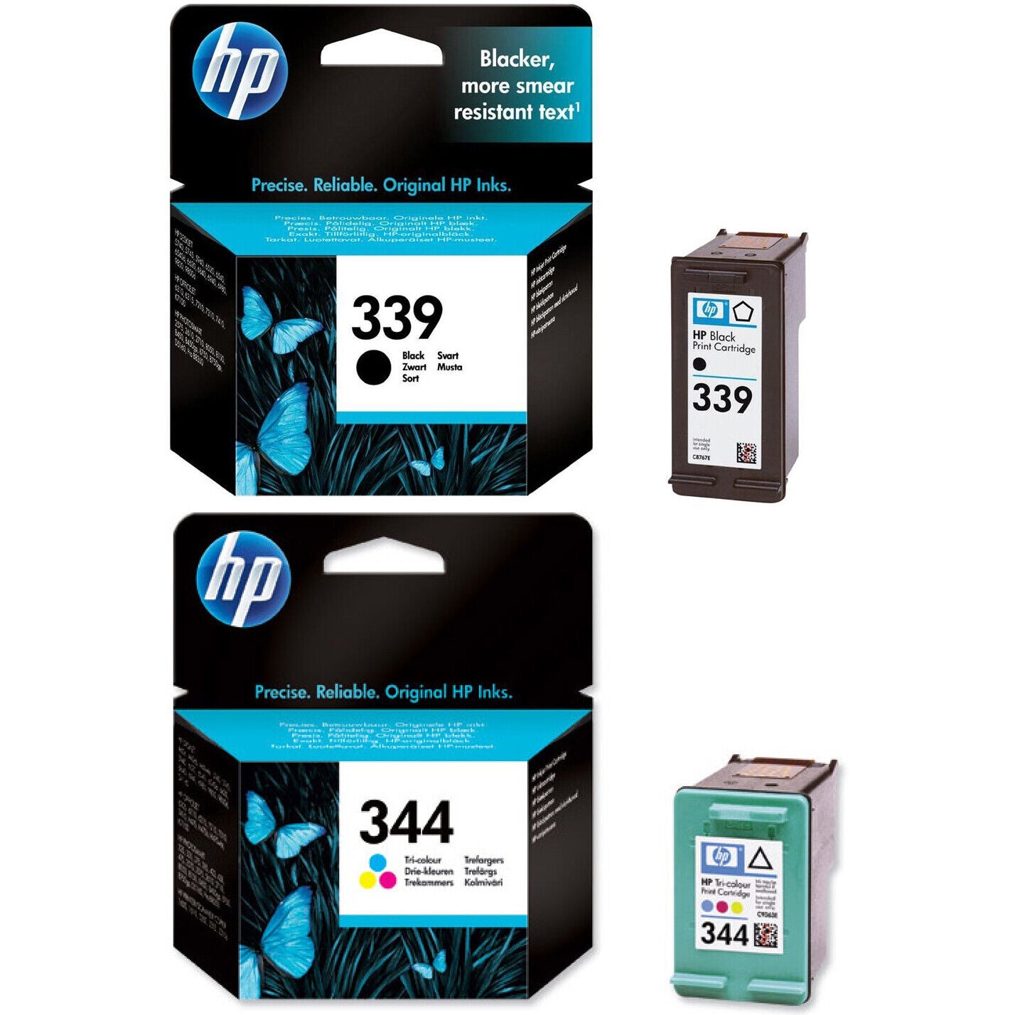 Genuine HP 339 + 344 Black & Colour Ink Cartridges - C8767E/C9363E FREE DELIVERY