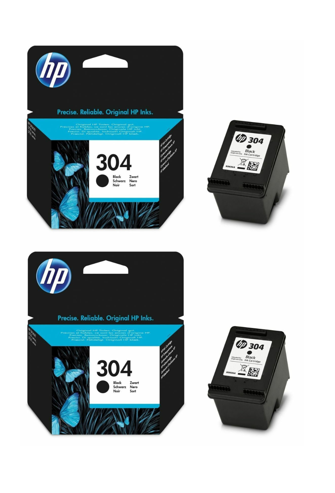 2x UNBOXED HP 304 Black Ink Cartridges (N9K06AE) - FREE UK DELIVERY! - VAT inc