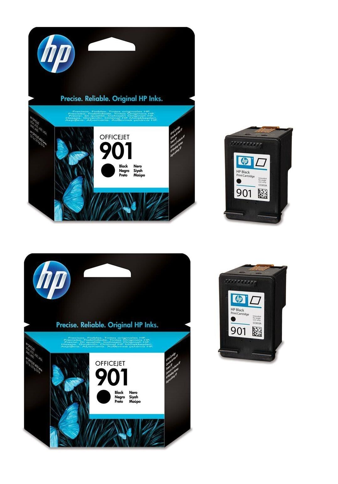 2x UNBOXED HP 901 Black ink Cartridges (CC653A) - FREE DELIVERY! - VAT included