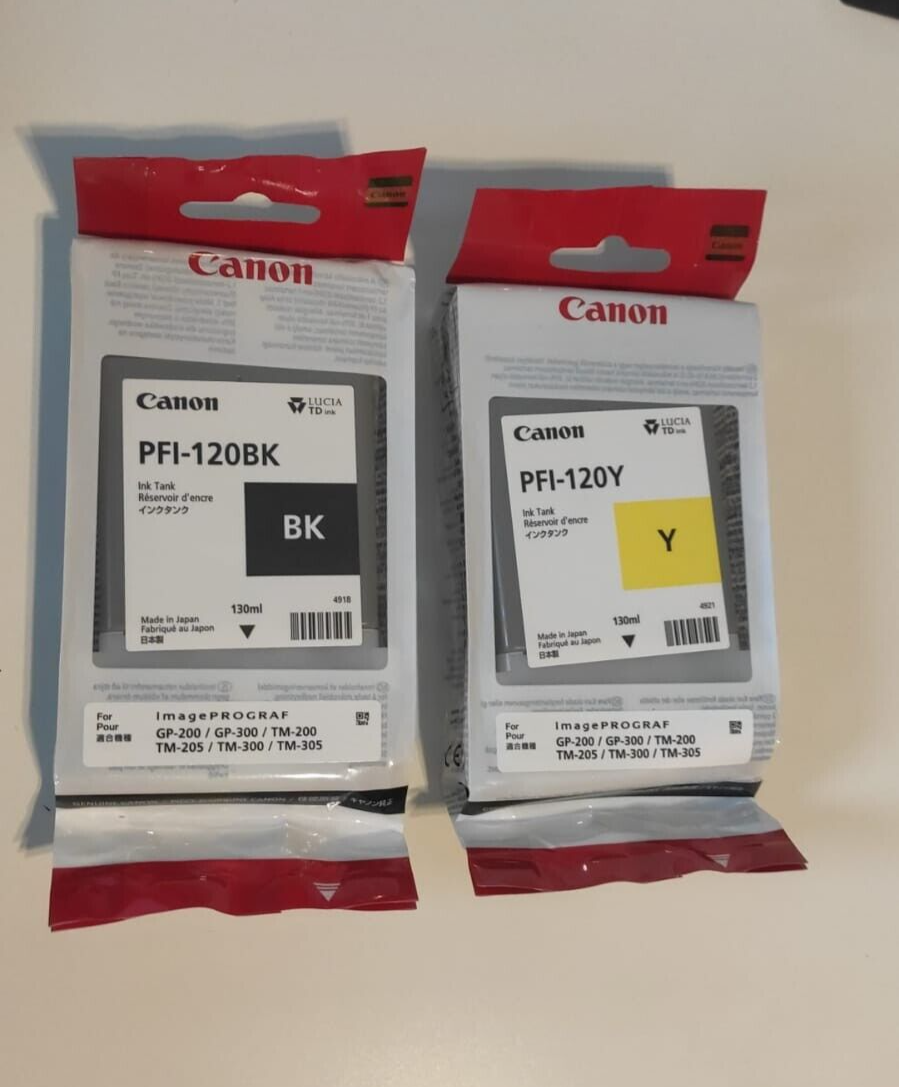 2x Genuine Canon PFI-120 Black + Yellow ink cartridges FREE UK DELIVERY! 2024/25