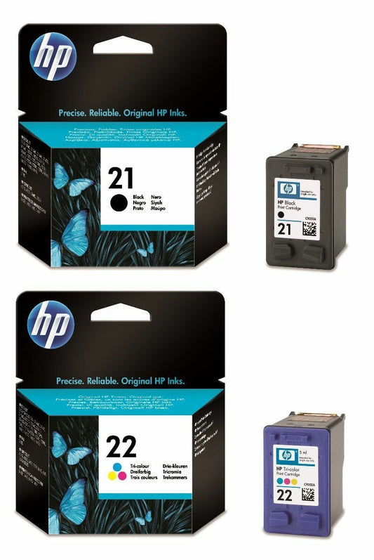 Genuine HP 21 Black + HP 22 Colour ink cartridges C9351A/C9352A - FREE DELIVERY!