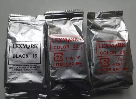 Genuine LEXMARK 16 Black + 2x 26 Colour Ink Cartridges - Set of 3 -FREE DELIVERY