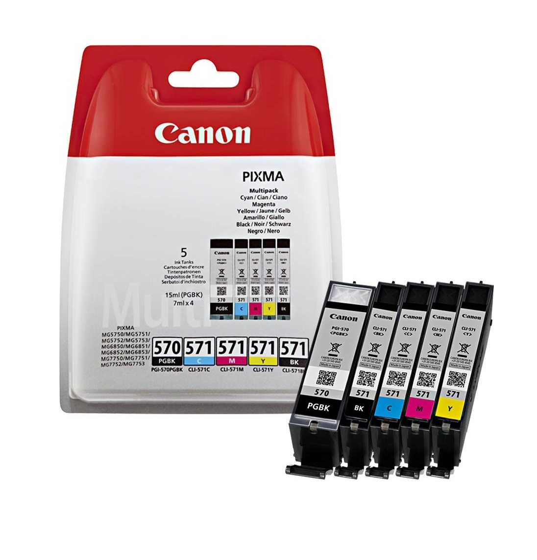 5x Genuine Canon PGI-570 Black & CLI-571 Colour Setup Ink Cartridges - VAT inc.