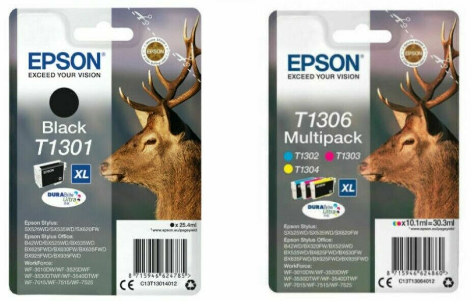Genuine Epson T1301 Black + T1306 Multipack Stag ink cartridges - FREE DELIVERY!