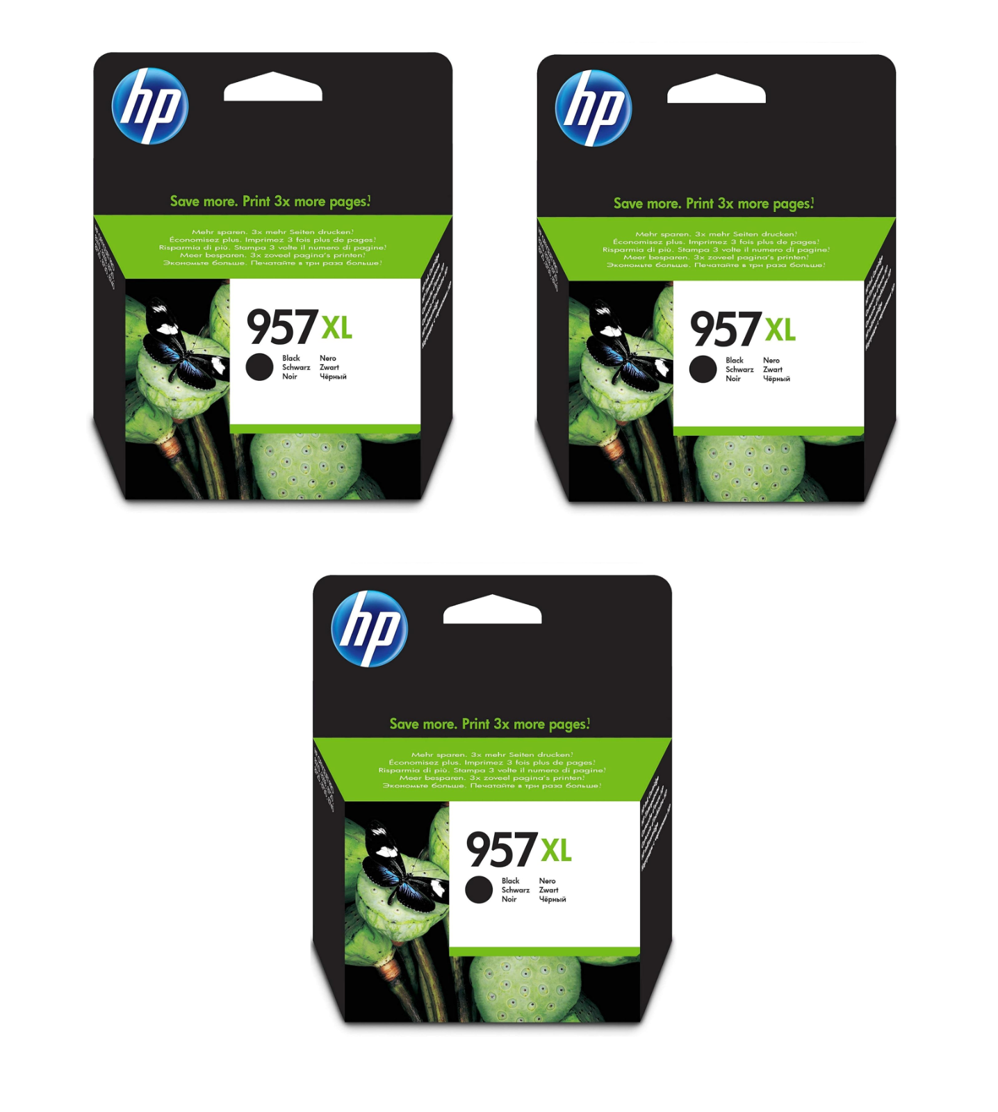 3x Genuine HP 957XL Black Ink Cartridge (NO BOX) L0R40AE - FREE UK DELIVERY!