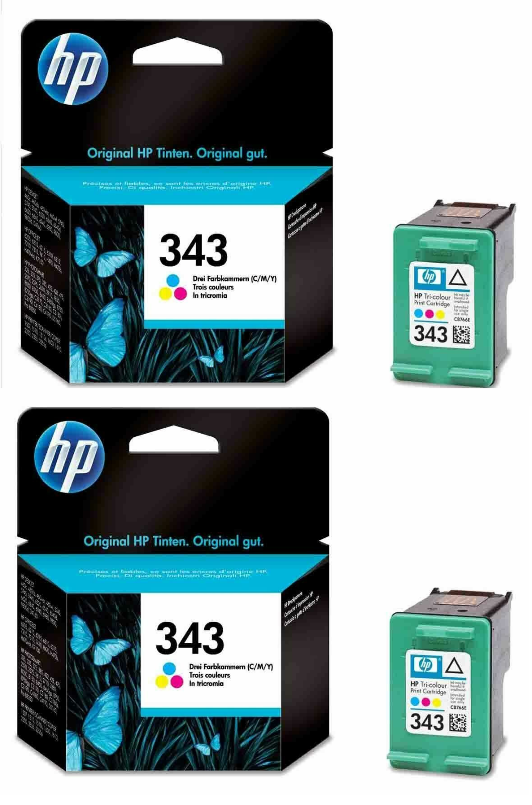 2x Genuine HP 343 Tri-Colour Ink Cartridges (C8766EE) - FREE UK DELIVERY!