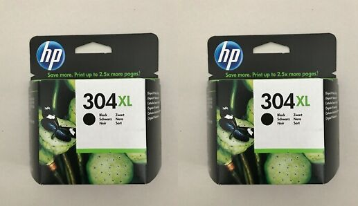 2x Genuine HP 304XL Black Ink Cartridges 2023 dates (N9K08AE) FREE UK DELIVERY!