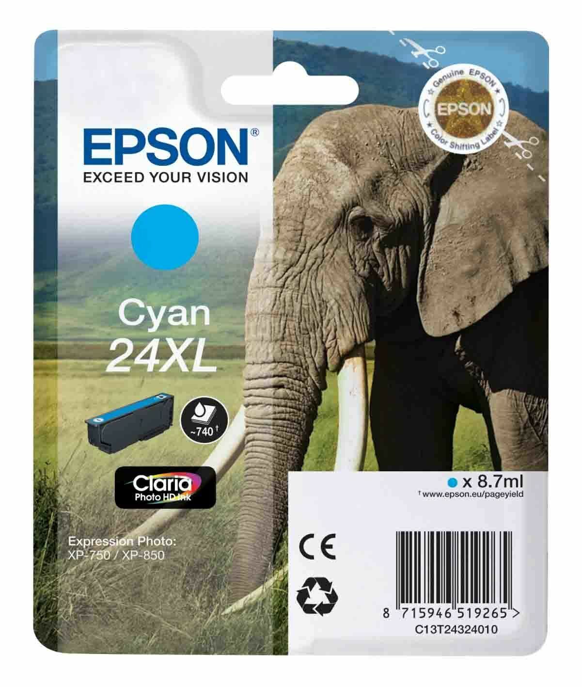 Genuine Epson Elephant 24XL Cyan Ink Cartridges for XP-750 XP-960 XP-950 XP-850