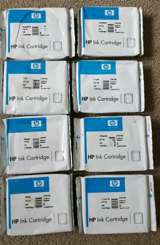 Genuine HP 38 set of 8 Ink Cartridges (C9412A-C9419A) - FREE DELIVERY - VAT inc