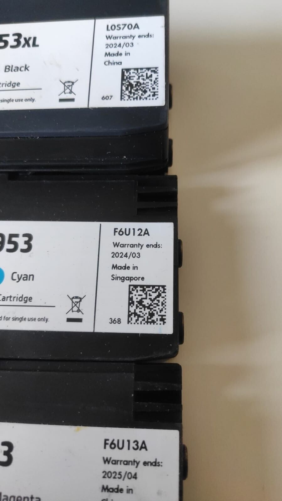 Genuine HP 953XL Black + HP 953 Cyan Magenta cartridges (NO BOX) - FREE DELIVERY