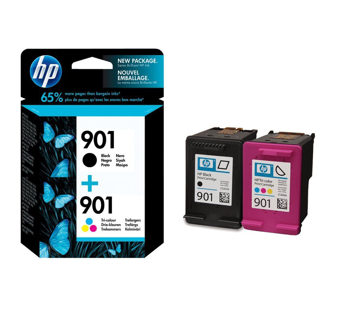 UNBOXED HP 901 Black & Colour ink Cartridges (CC653AE + CC656AE) FREE DELIVERY
