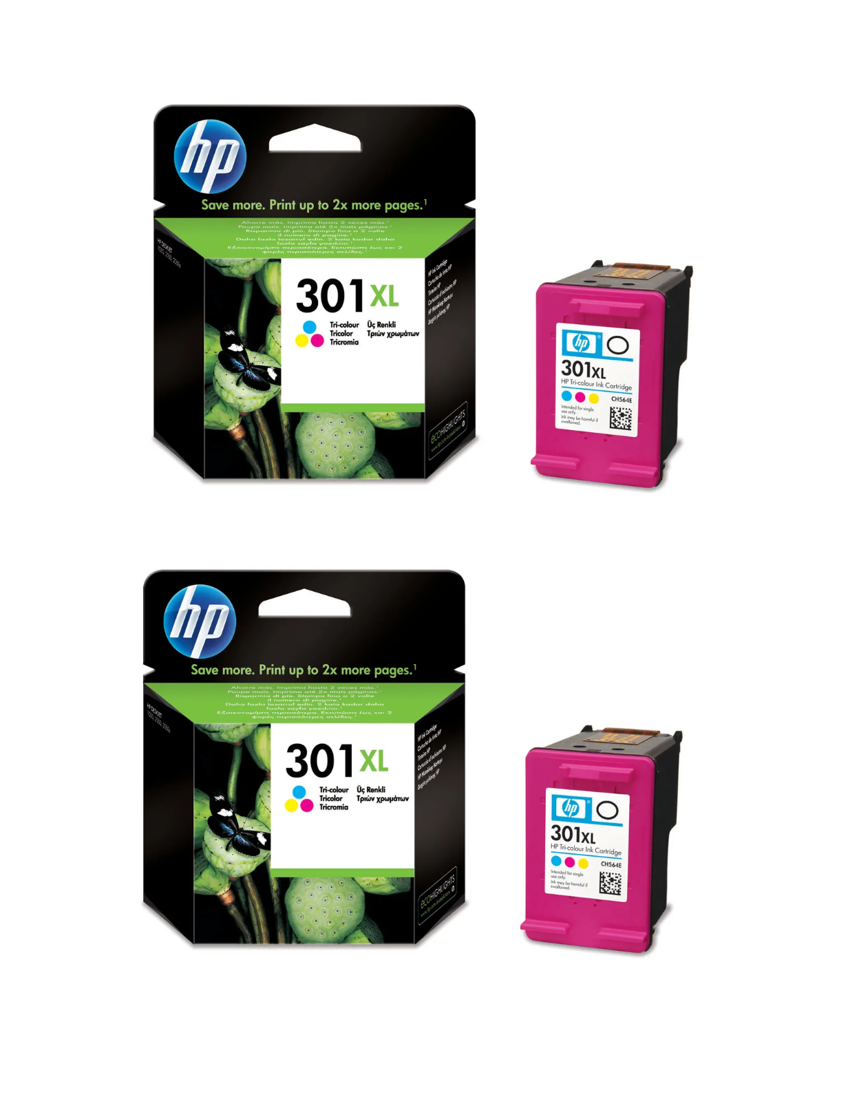 2x UNBOXED HP 301XL Colour Ink Cartridges (CH564EE) - FREE UK DELIVERY! VAT inc.