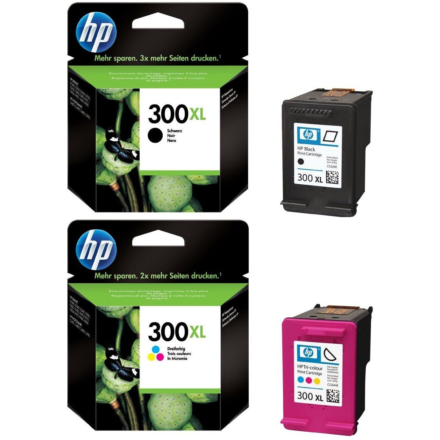 UNBOXED HP 300XL Black + Colour Ink Cartridges (CC641EE CC644EE) - FREE DELIVERY