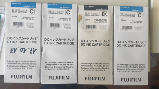 4x Genuine FUJIFILM DX Vividia Black + Cyan Ink Cartridges (200ml)